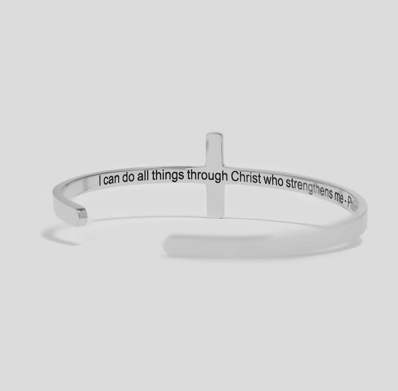 Stainless Steel Cuff Bracelet with Philippians 4:13 Scripture